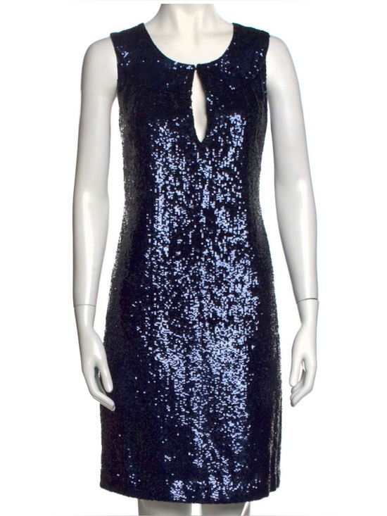 Tory Burch Dresses & Skirts - 🫶 Tory Burch Kylie Silk Sequined Navy Blue Sheath Dress ~ Size 10
